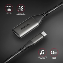 AXAGON RVC-HI2M, USB-C -> HDMI 2.0a redukce / adaptér, 4K/60Hz HDR10