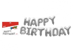 Balónky nafukovací fóliové- HAPPY BIRTHDAY - 40cm - stříbrný