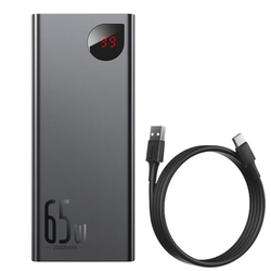 Baseus Adaman Metal Power Banka s digitálním displejem QC + PD 20000mAh 65W, černá + USB-A/USB-C kabel 30cm, černá