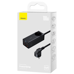 Baseus GaN3 Pro rychlonabíjecí stolní adaptér 2x USB-C + 2x USB-A + AC 100W 1.5m kabel černá