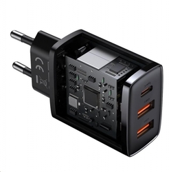 Baseus kompaktní rychlonabíjecí adaptér 2x USB-A, 1x USB-C 30W černá