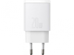 Baseus kompaktní rychlonabíjecí adaptér USB-A + Type-C 20W EU, bílá