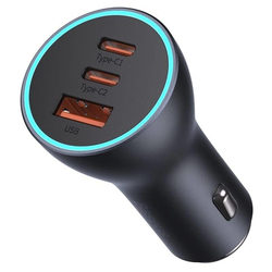 Baseus rychlonabíjecí adaptér do automobilu 2*USB-C + USB-A 65W tmavě šedá