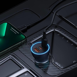 Baseus rychlonabíjecí adaptér do automobilu 2*USB-C + USB-A 65W tmavě šedá