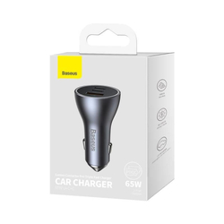 Baseus rychlonabíjecí adaptér do automobilu 2*USB-C + USB-A 65W tmavě šedá
