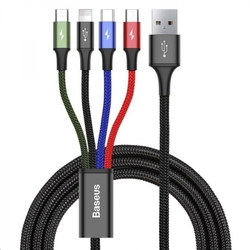 Baseus rychlý nabíjecí/datový kabel 4v1 Lightning + 2* USB-C + microUSB 3,5A 1,2m, černá