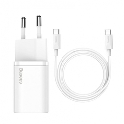 Baseus Super Si rychlonabíječka 1C 25W EU + kabel USB-C/USB-C 3A 1m bílá