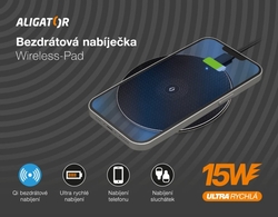 Bezdrátová nabíječka Aligator 15W, černá