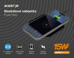 Bezdrátová nabíječka Aligator PREMIUM 15W, černá