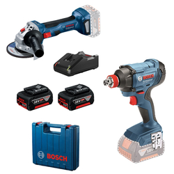 Bosch Kombinovaná sada - akumulátorový rázový utahovák GDX 180-LI + akumulátorová úhlová bruska GWS 180-LI + 2× akumu
