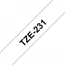 Brother TZe-231, bílá / černá (12mm, laminovaná)