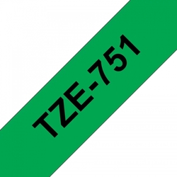 Brother TZe-751, černý tisk na zelené, šířka 24 mm, laminovaná