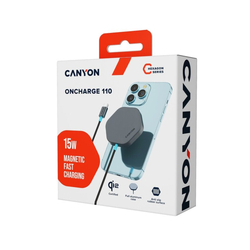 CANYON bezdrátová magnetická nabíjecka HEXAGON 110, 15W, Qi2 Dark šedá