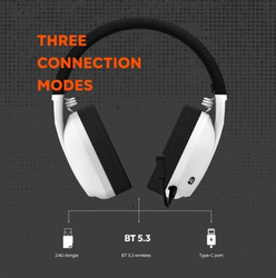 CANYON bezdrátový herní headset EGO GH-13, 2,4Ghz, BT 5.2, USB-C, prostorový zvuk 7.1, 40mm měniče, bílý
