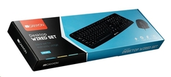 CANYON drátový SET-1 CS klávesnice + optická myš 1000 DPI, USB, CS, voděodolná, černá 