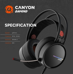 CANYON Herní headset Interceptor GH-8A, LED, PC/PS4/Xbox one, Deep bass, kabel 2m, USB+2x3,5F TRS jack + rozbočovač