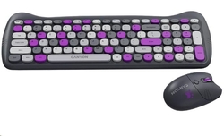 CANYON Kitty edice HSET-W6, bezdrátový SET CS klávesnice + optická myš + ochranné pouzdro + podložka, šedofialová