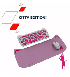 CANYON Kitty edice HSET-W6, bezdrátový SET CS klávesnice + optická myš + ochranné pouzdro + podložka, šedofialová
