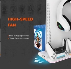 CANYON multifunkční chladící stojan pro PS5, nabíjení 2 PS5 ovladačů, bílý