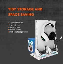 CANYON multifunkční chladící stojan pro PS5, nabíjení 2 PS5 ovladačů, bílý