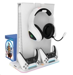 CANYON multifunkční chladící stojan pro PS5, nabíjení 2 PS5 ovladačů, bílý