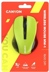 CANYON myš optická bezdrátová CMSW1, nastavitelné rozlišení 800/1000/1200 dpi, 4 tl, USB nano reciever, žlutá