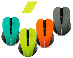CANYON myš optická bezdrátová CMSW1, nastavitelné rozlišení 800/1000/1200 dpi, 4 tl, USB nano reciever, žlutá