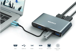 CANYON replikátor portů DS-14 8v1, 1xUSB-C PD 100W, 1xHDMI (4K), VGA, 3xUSB-A 3.0, RJ45 Gb, 3.5mm jack
