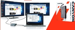 CANYON replikátor portů DS-14 8v1, 1xUSB-C PD 100W, 1xHDMI (4K), VGA, 3xUSB-A 3.0, RJ45 Gb, 3.5mm jack