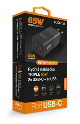 Chytrá síťová nabíječka ALIGATOR GaN, Power Delivery 65W, 2xUSB-C, 1xUSB-A, černá