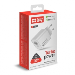ColorWay AC nabíječka USB a USB-C 20W, bílý
