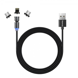 ColorWay kabel 3v1 USB - Lightning, microUSB a USB-C 1m, magnetický rotační