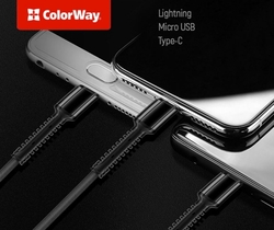 ColorWay kabel 3v1 USB - Lightning, microUSB a USB-C  4.0A 1.2m