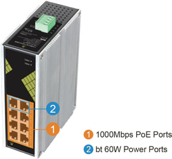Conexpro GNT-IG1008GP-DC, Průmyslový PoE switch na DIN lištu, 8x LAN, 8x PoE