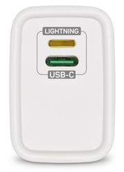 CONNECT IT DUPLEX Nabíjecí adaptér 1xLightning + 1×USB-C, 20W, kabel 27W, BÍLÝ