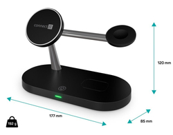 CONNECT IT MultiCharge 5 v 1 MagSafe Wireless Fast Charge bezdrátová nabíječka, ČERNÁ