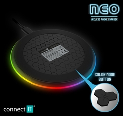 Connect IT NEO QiRGB herní bezdrátová nabíječka, 10 W, černá