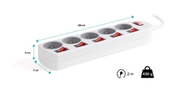 CONNECT IT prodlužovací kabel , 5 zásuvek, 2 m, s vypínači (bílá)