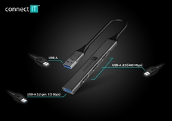 Connect IT USB-A hub, (1xUSB-A 3.0, 3xUSB-A 2.0), externí, antracitový