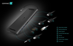 CONNECT IT USB-C dokovací stanice, 11v1 (2xHDMI), externí, antracitový