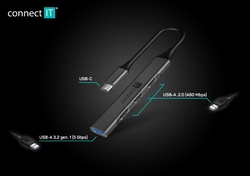 Connect IT USB-C hub, (1xUSB-A 3.0, 3xUSB-A 2.0), externí, antracitový