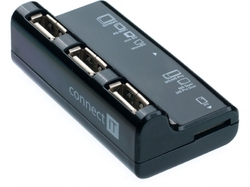Connect IT USB COMBO hub 3 porty + čtečka karet BOOT černé