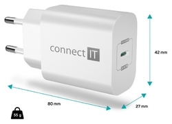 CONNECT IT Voyager2 nabíjecí adaptér 1×USB-C, 25W PD, bílá