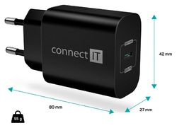 CONNECT IT Voyager2 nabíjecí adaptér 1×USB-C, 25W PD, černá