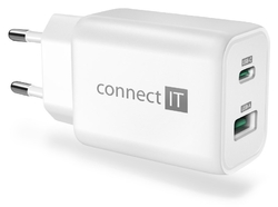 CONNECT IT Wanderer2 GaN nabíjecí adaptér 1×USB-C + 1xUSB-A, 33W PD, bílá