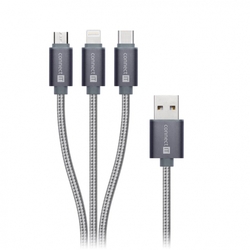 Connect IT Wirez 3in1 USB-C & microUSB & Lightning, silver gray, 1,2m