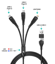 CONNECT IT Wirez 6in1 2x USB-C, 1x Lightning, 1,25 m, ČERNÝ