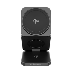 Cubenest 3v1 Qi2 Skládací bezdrátová magnetická nabíječka SQ312 Pro - černá