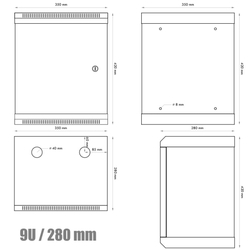 DATACOM 10" nástěnný rozvaděč 9U/280 mm (plech) šedý