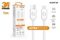 Datový kabel ALIGATOR POWER 3A, USB-C/micro USB 1m bílý